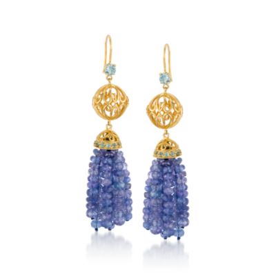  Tanzanite and Apatite Tassel Dangle Earrings in 18kt Gold Over Sterling Silver &mdash; Alt Image 1