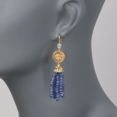  Tanzanite and Apatite Tassel Dangle Earrings in 18kt Gold Over Sterling Silver &mdash; Alt Image 2