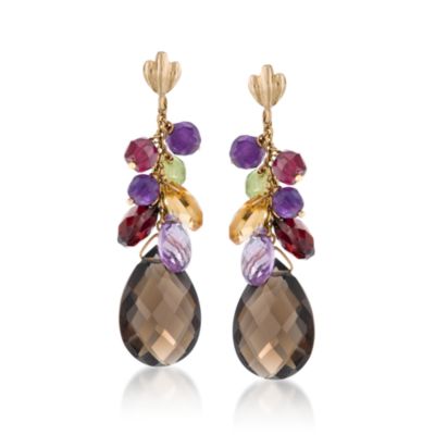 19.55 ct. t.w. Multi-Gem Drop Earrings in 14kt Yellow Gold &mdash; Alt Image 1