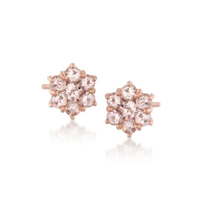 Morganite Floral Earrings in 18kt Rose Gold Over Sterling Silver &mdash; Alt Image 1