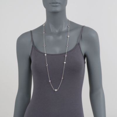 8mm Pearl and 10.00 ct. t.w. Amethyst Station Necklace In Sterling Silver &mdash; Alt Image 2