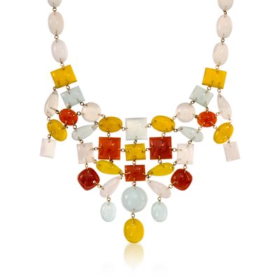 Multicolored Onyx and Moonstone Necklace In  14kt Yellow Gold. 16" &mdash; Alt Image 1