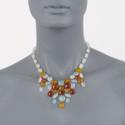 Multicolored Onyx and Moonstone Necklace In  14kt Yellow Gold. 16" &mdash; Alt Image 2