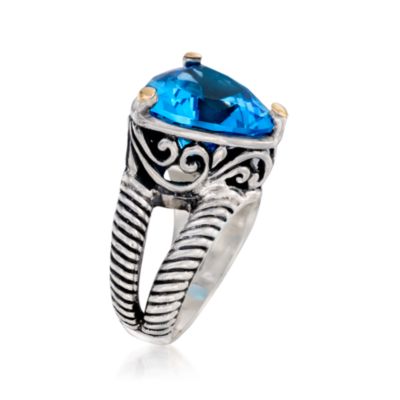 Balinese 12.00 Carat Blue Topaz Ring in Two-Tone &mdash; Alt Image 3