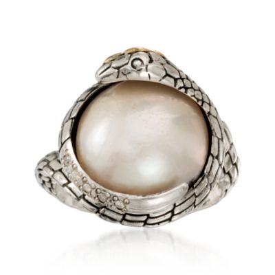15mm Mabe Pearl Snake Ring in Two-Tone &mdash; Alt Image 1