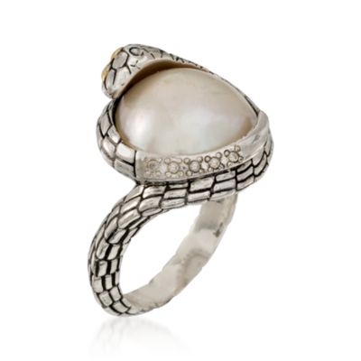 15mm Mabe Pearl Snake Ring in Two-Tone &mdash; Alt Image 3