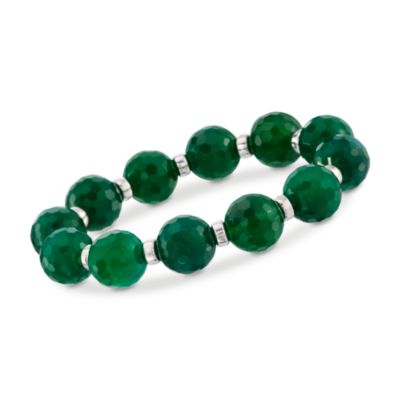 14-14.5mm Green Agate Bead Bracelet In Sterling Silver &mdash; Alt Image 1