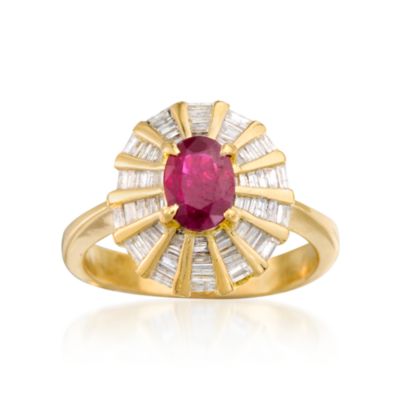 C. 1990 Vintage 1.00 Carat Ruby and .75 ct. t.w. Diamond Ring in 18kt Yellow Gold. Size 7.25 &mdash; Alt Image 1