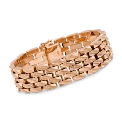 C.1970 Vintage 18kt Yellow Gold Fancy Link Wide Bracelet. 7.5" &mdash; Alt Image 1