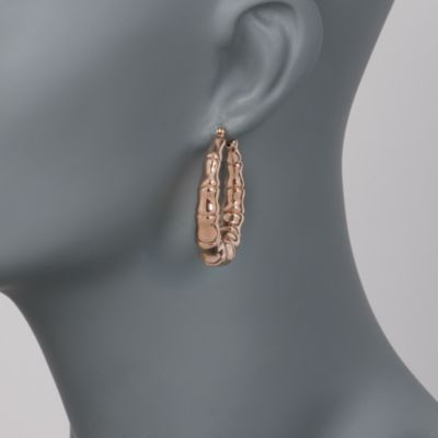 Bamboo-Style Hoop Earrings In Rose Vermeil &mdash; Alt Image 2