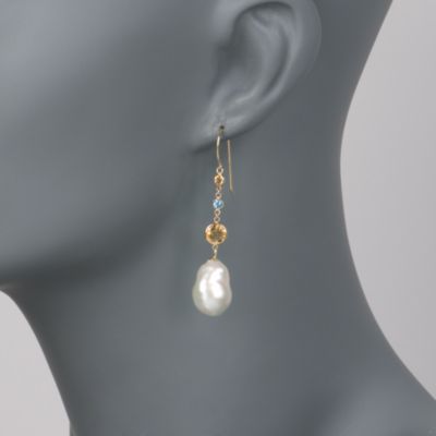 11-12mm Baroque Pearl and 1.70 ct. t.w. Multi-Gemstone Drop Earrings in 14kt Yellow Gold &mdash; Alt Image 2