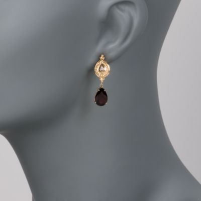 5.90 ct. t.w. Garnet and .35 ct. t.w. Diamond Drop Earrings In 14kt Yellow Gold &mdash; Alt Image 2