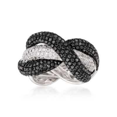 Roberto Coin 3.15 ct. t.w. Black and White Diamond Criss-Cross Ring in 18kt White Gold. Size 6.5 &mdash; Alt Image 1