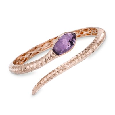 Roberto Coin "Martellato" 6.75 Carat Amethyst Snake Bangle Bracelet in 18kt Rose Gold . 7" &mdash; Alt Image 1