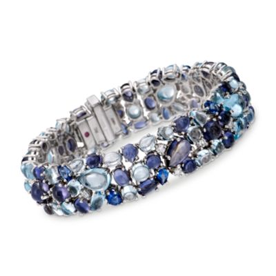 Roberto Coin 40.00 ct. t.w. Multi-Gem and .98 ct. t.w. Diamond Bangle Bracelet in 18kt White Gold. 7" &mdash; Alt Image 1