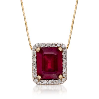 3.50 Carat Ruby and .26 ct. t.w. Diamond Pendant Necklace in 14kt Yellow Gold. 16" &mdash; Alt Image 1