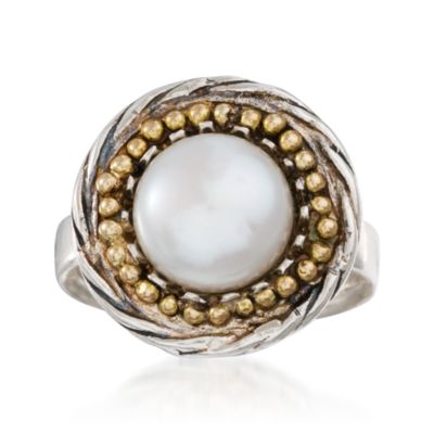 9-10mm Pearl Ring in Two-Tone &mdash; Alt Image 1
