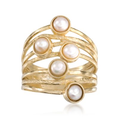 4mm Pearl Stacked-Look Ring in 24kt Gold Over Sterling &mdash; Alt Image 1