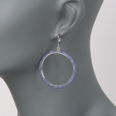 22.00 ct. t.w. Tanzanite Hoop  Earrings in Sterling Silver &mdash; Alt Image 2