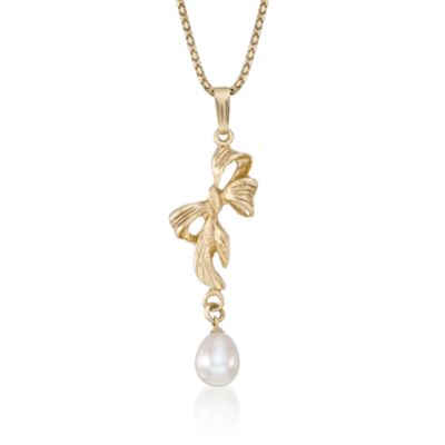 7mm Pearl and Bow Necklace In Vermeil &mdash; Alt Image 1
