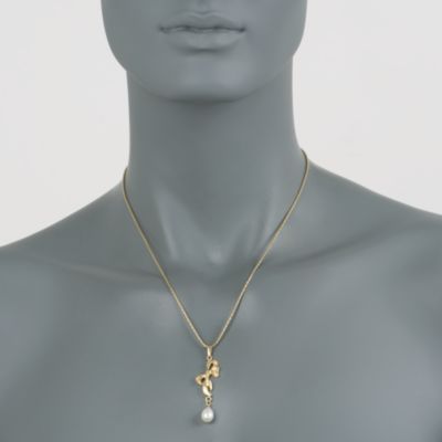 7mm Pearl and Bow Necklace In Vermeil &mdash; Alt Image 2