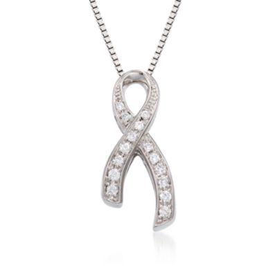 .15 ct. t.w. Diamond Breast Cancer Ribbon Pendant Necklace in Sterling Silver. 18" &mdash; Alt Image 1