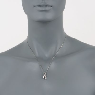 .15 ct. t.w. Diamond Breast Cancer Ribbon Pendant Necklace in Sterling Silver. 18" &mdash; Alt Image 2