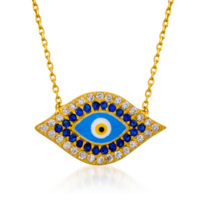 .40 ct. t.w. CZ Evil Eye Pendant Necklace in 14kt Gold Over Sterling Silver. 17" &mdash; Alt Image 1