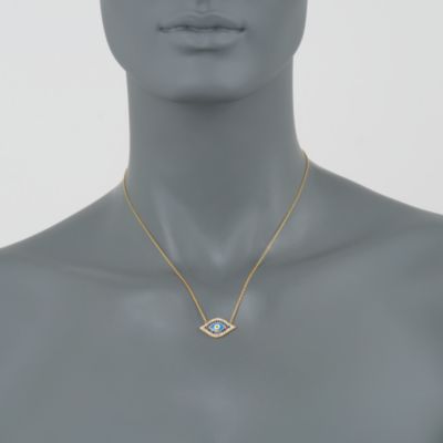 .40 ct. t.w. CZ Evil Eye Pendant Necklace in 14kt Gold Over Sterling Silver. 17" &mdash; Alt Image 2