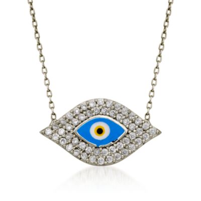 .50 ct. t.w. CZ Evil Eye Pendant Necklace in Sterling Silver. 16.5" &mdash; Alt Image 1