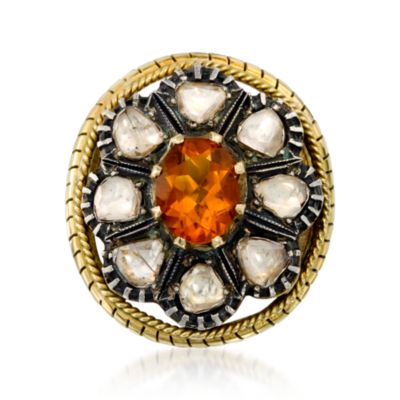 C. 1990 Vintage 2.40 Carat Citrine and .70 ct. t.w. Diamond Ring in 14kt Two-Tone Gold. Size 6.5 &mdash; Alt Image 1
