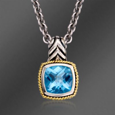 Andrea Candela 4.80 Carat Blue Topaz Pendant Necklace in Two-Tone. 17" &mdash; Alt Image 1