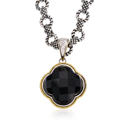Andrea Candela Black Onyx Clover Pendant Necklace With Diamonds in Two-Tone. 17" &mdash; Alt Image 1