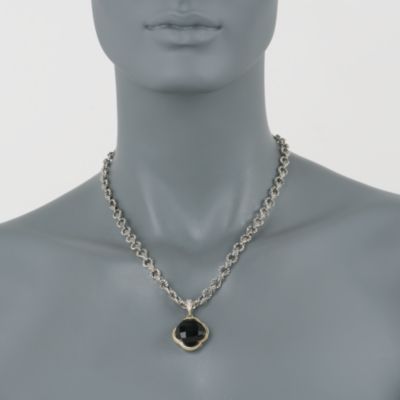 Andrea Candela Black Onyx Clover Pendant Necklace With Diamonds in Two-Tone. 17" &mdash; Alt Image 2