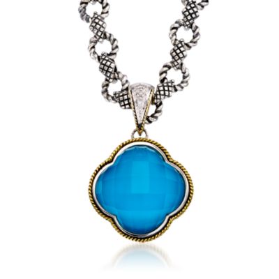 Andrea Candela Turquoise Clover Pendant Necklace With Diamonds in Two-Tone. 17" &mdash; Alt Image 1