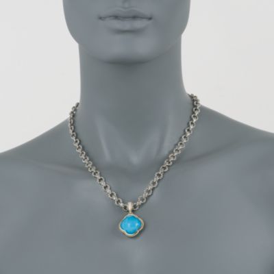 Andrea Candela Turquoise Clover Pendant Necklace With Diamonds in Two-Tone. 17" &mdash; Alt Image 2