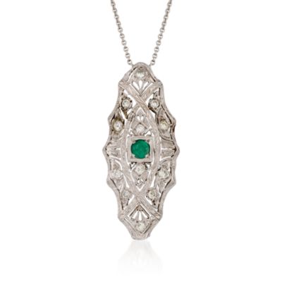 C. 1970 Vintage .25 Carat Emerald and .35 ct. t.w. Diamond Necklace In 14kt White Gold and Platinum. 17.5" &mdash; Alt Image 1