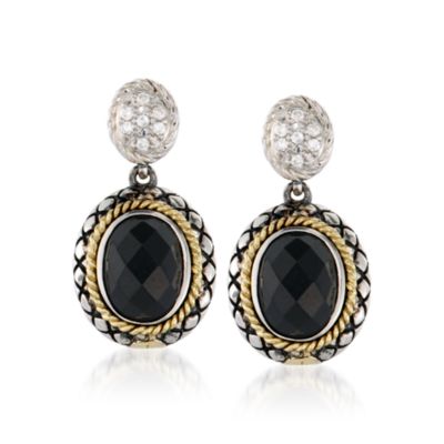 Andrea Candela Black Onyx and .12 ct. t.w. Diamond Earrings in Two-Tone &mdash; Alt Image 1