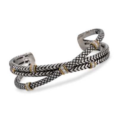 Andrea Candela .14 ct. t.w. Diamond Crisscross Cuff Bracelet In Two-Tone. 7" &mdash; Alt Image 1