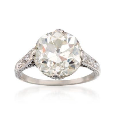 C. 1970 Vintage 5.71 Carat Diamond Solitaire Ring With .20 ct. t.w. Diamonds in Platinum. Size 7 &mdash; Alt Image 1