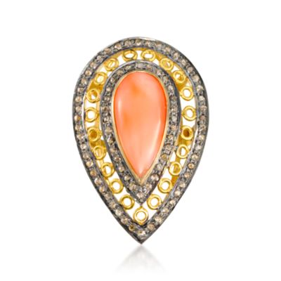 Coral and 1.30 ct. t.w. Natural Diamond Ring in Vermeil &mdash; Alt Image 1