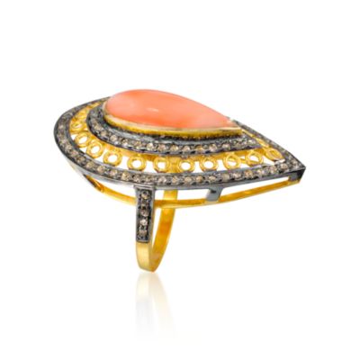 Coral and 1.30 ct. t.w. Natural Diamond Ring in Vermeil &mdash; Alt Image 3