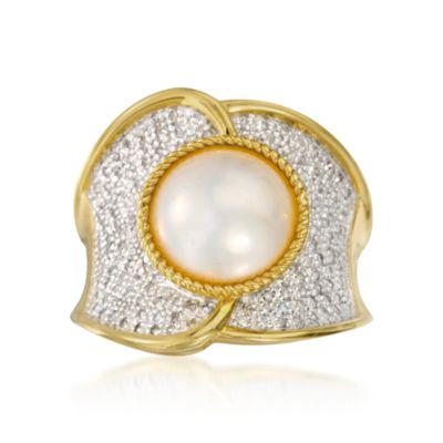 10-10.5mm Mabe Pearl and .50 ct. t.w. Diamond Ring in Vermeil. Size 5 &mdash; Alt Image 1