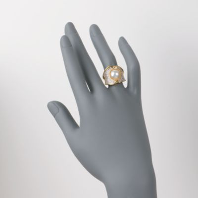 10-10.5mm Mabe Pearl and .50 ct. t.w. Diamond Ring in Vermeil. Size 5 &mdash; Alt Image 2