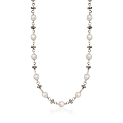 Andrea Candela 7.5-8mm Pearl Station Necklace In Two-Tone. 18" &mdash; Alt Image 1