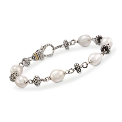 Andrea Candela 7.5-8mm Cultured Pearl Station Bracelet In Two-Tone. 7" &mdash; Alt Image 1