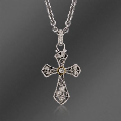Andrea Candela Cross Pendant Necklace in Two-Tone. 17" &mdash; Alt Image 1