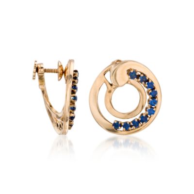 C. 1950 Vintage 1.40 ct. t.w. Sapphire Earrings in 14kt Yellow Gold &mdash; Alt Image 3