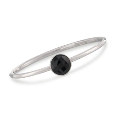 Round Black Onyx Bezel Bangle in Stainless Steel and Sterling Silver &mdash; Alt Image 1