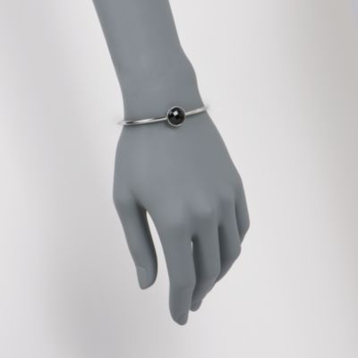 Round Black Onyx Bezel Bangle in Stainless Steel and Sterling Silver &mdash; Alt Image 2